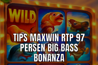 Gambaran warna-warni permainan slot Big Bass Bonanza dengan RTP 97%.